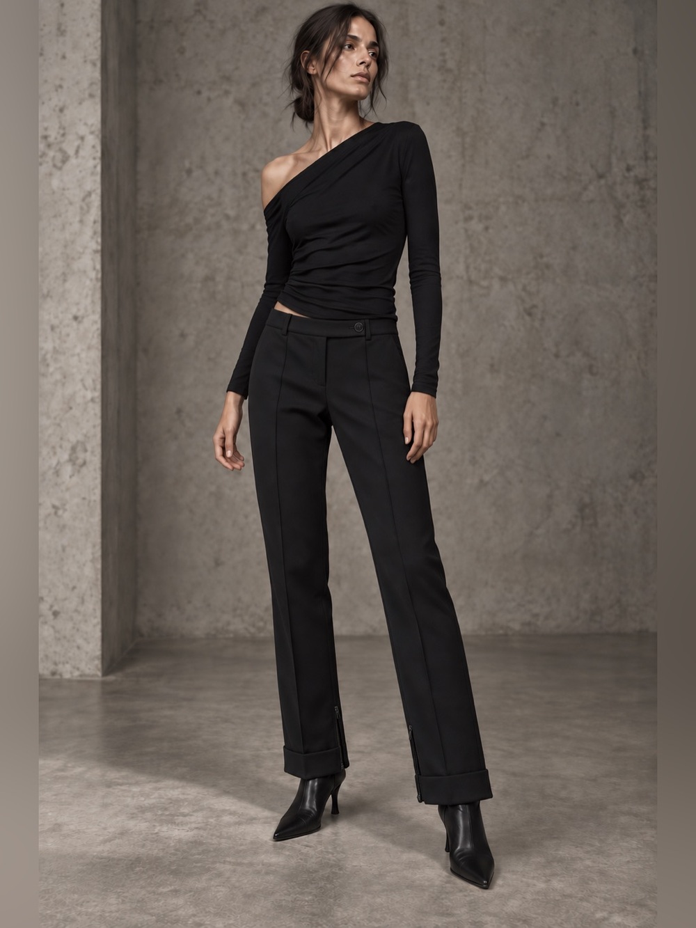 Vertigo Paris Black Ankle Zip Cuffed Tailored Pants US 4 Made in France